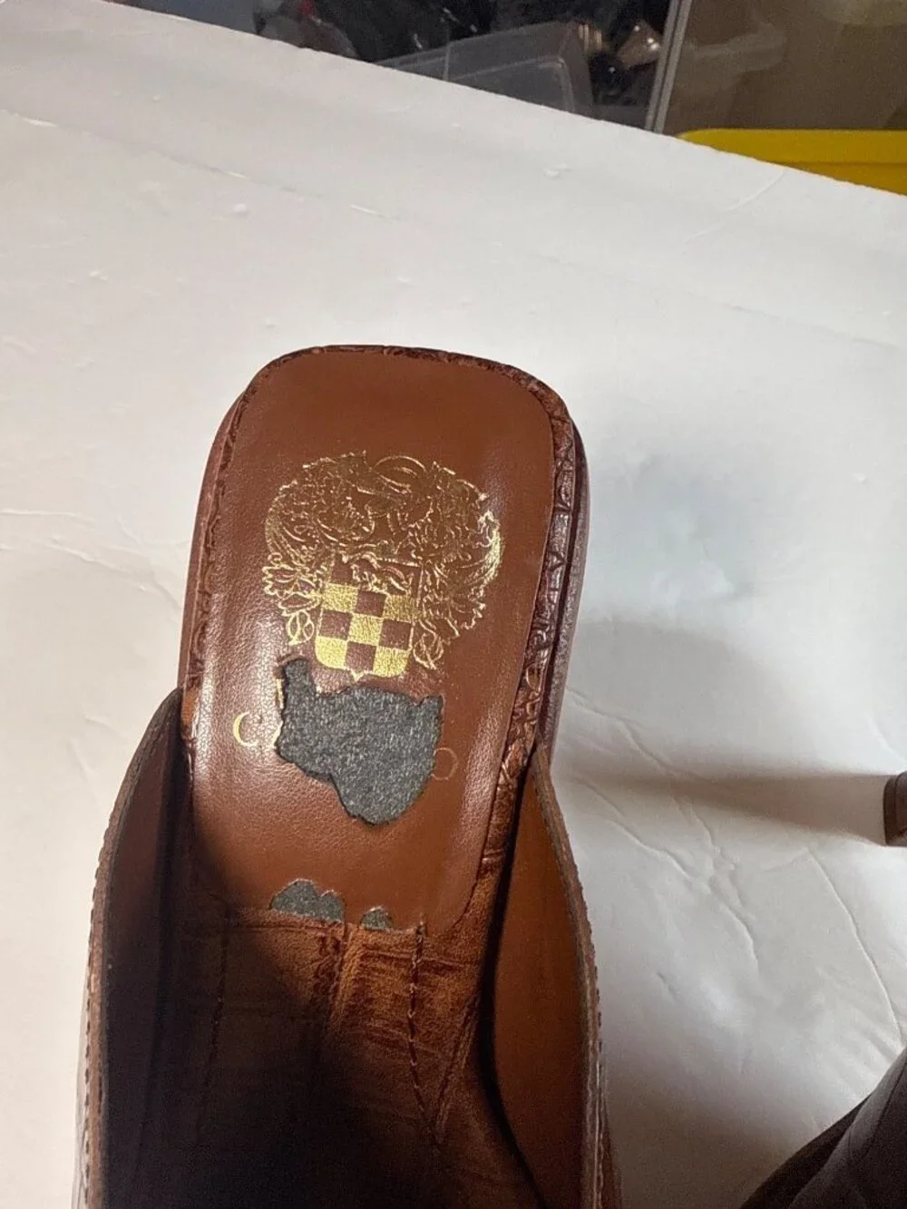 Vince Camuto Mershid Brown Croc-Embossed Leather Open-Toe Heels Size 6M